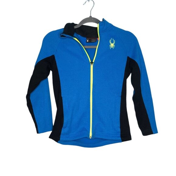 Spyder Boys Raider Sweater M 10/12 Blue Black Full Zip Pockets Jacket Outerwear - Picture 1 of 10